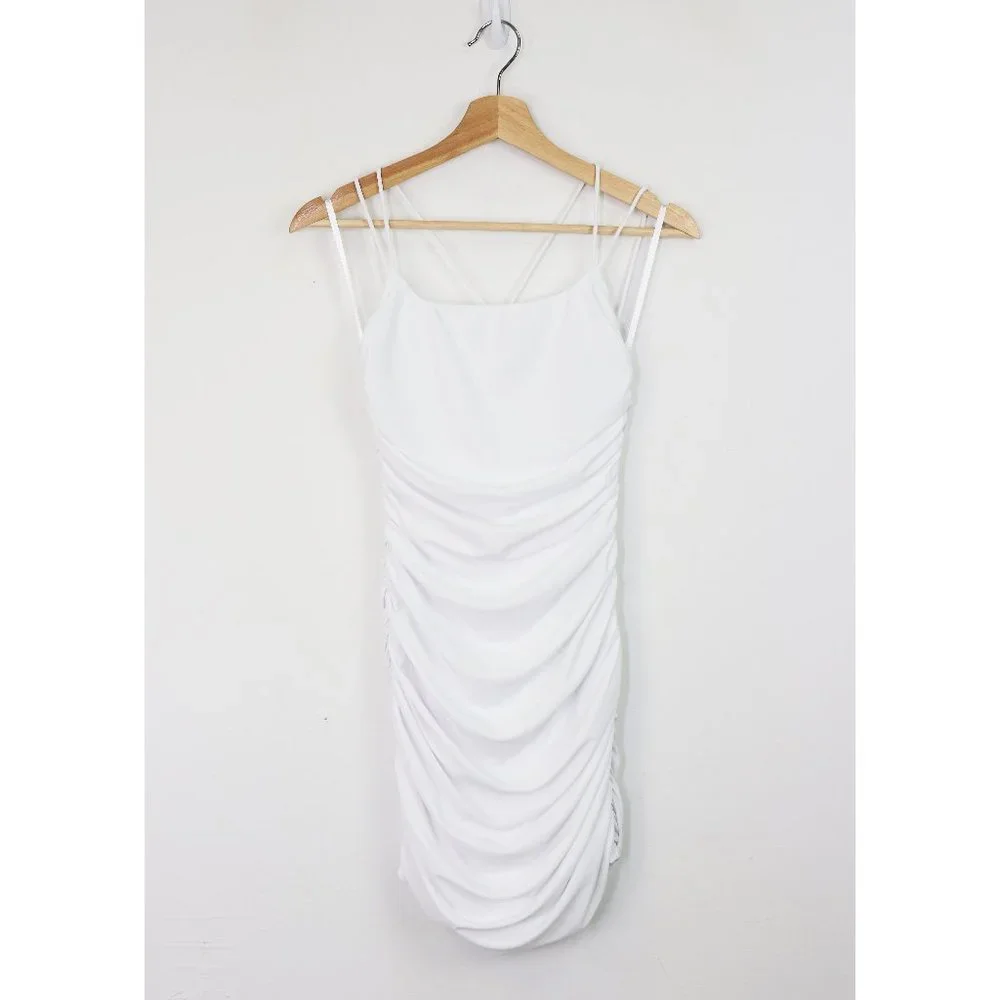 NWT superdown Lisa Ruched Mini Dress Strappy Sleeveless Bodycon White Small - Picture 4 of 9